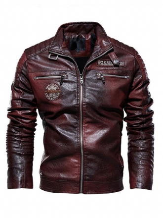 Δερμάτινο Ανδρικό Μπουφάν Chic Windbreaker Winter Burgundy Stylish Πανωφόρι