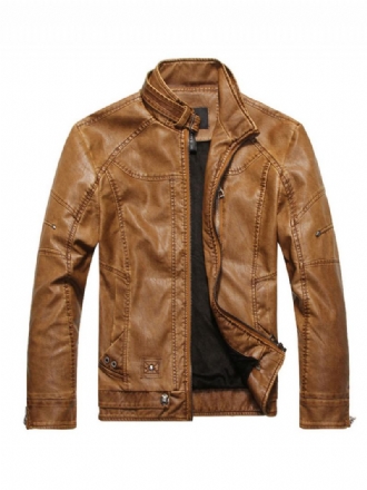 Δερμάτινο Μπουφάν Για Άνδρες Casual Windbreaker Fall Coffee Brown Cool