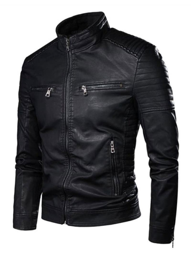 Δερμάτινο Μπουφάν Για Άνδρες Chic Windbreaker Fall Black Cool Winter Cools