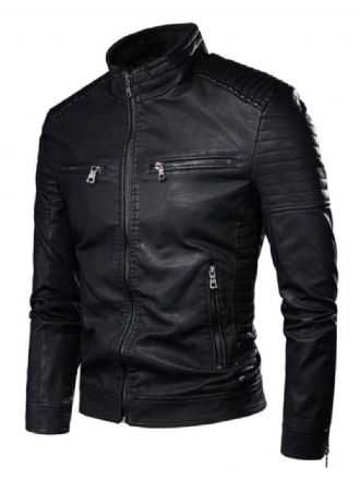 Δερμάτινο Μπουφάν Για Άνδρες Chic Windbreaker Fall Black Cool Winter Cools