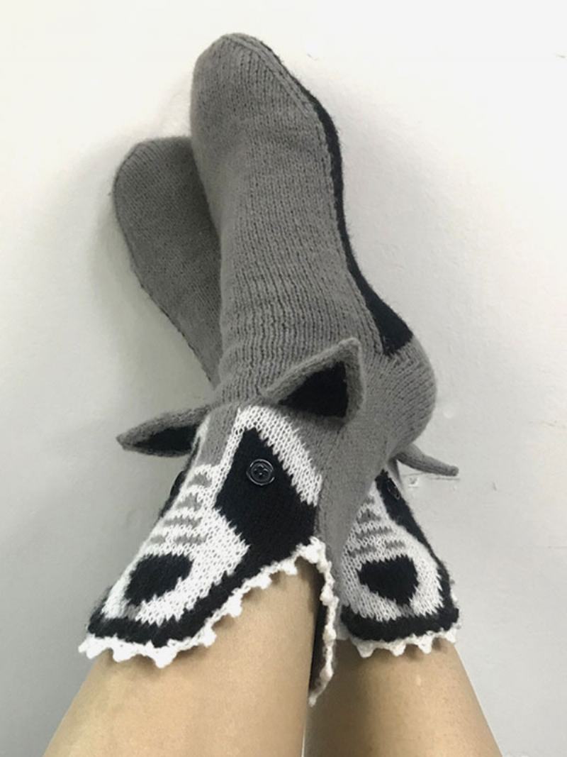 Κάλτσες Γκρι Πολυ/βαμβακερό Μείγμα Animal Print Winter Warm Acc - Γκρι