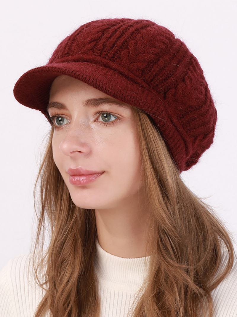 Καπέλο Beret Knit Μονόχρωμο Καθημερινά Casual Φθινοπωρινά Χειμωνιάτικα Καπέλα Για Γυναίκες - Βουργουνδία