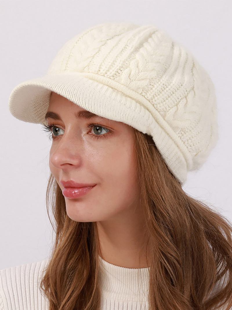 Καπέλο Beret Knit Μονόχρωμο Καθημερινά Casual Φθινοπωρινά Χειμωνιάτικα Καπέλα Για Γυναίκες - Λευκό