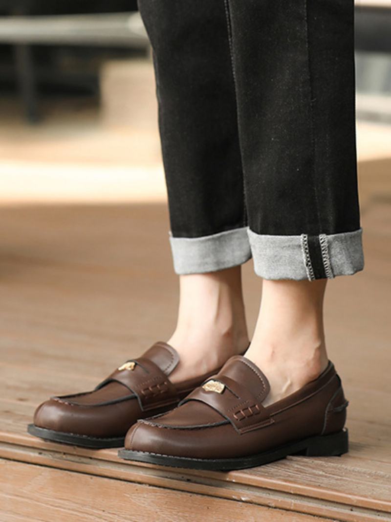 Καφέ Slip On Loafers Γυναικείες Στρογγυλές Μοκέτες Με Σχέδιο Penny