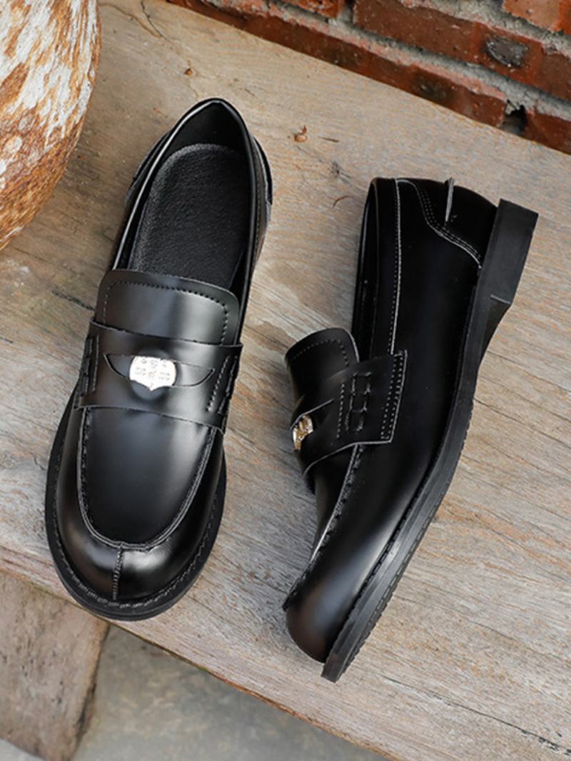 Καφέ Slip On Loafers Γυναικείες Στρογγυλές Μοκέτες Με Σχέδιο Penny - Μαύρο