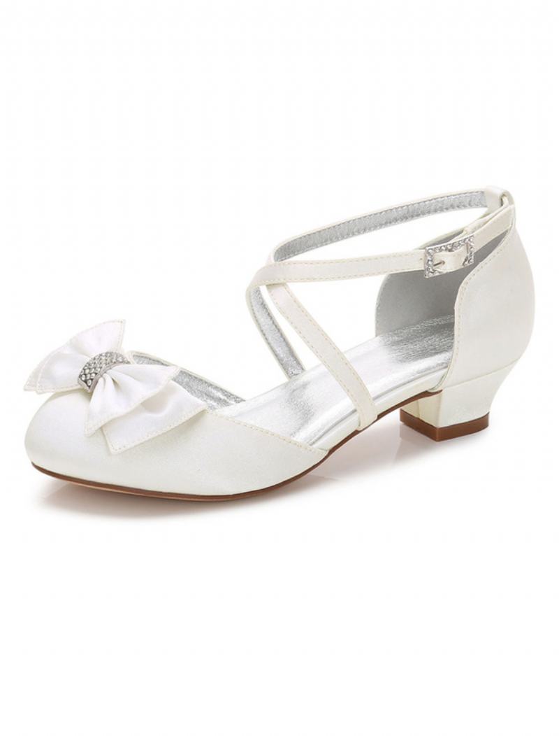 Κορίτσια Bow Cross Strap Wedding Pumps Χαμηλό Τακούνι - Ελεφαντοστού