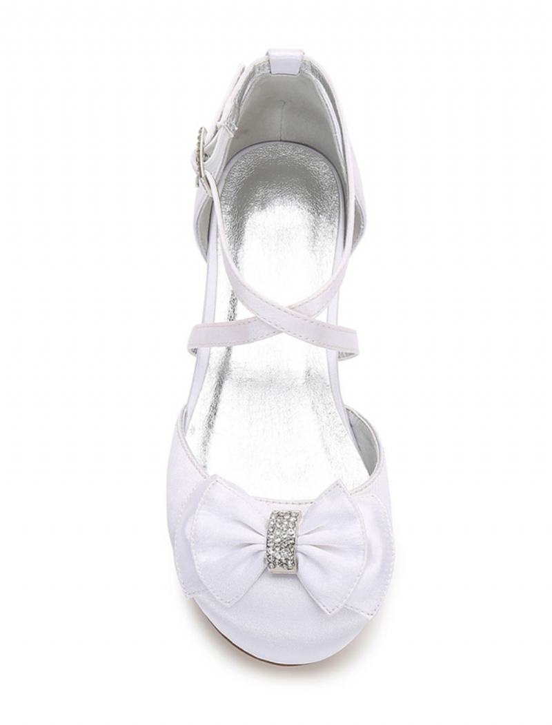 Κορίτσια Bow Cross Strap Wedding Pumps Χαμηλό Τακούνι - Λευκό