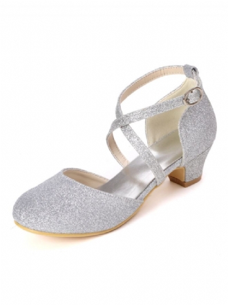 Κορίτσια Glitter Cross Strap Kitten Heel Flower Παπούτσια Για