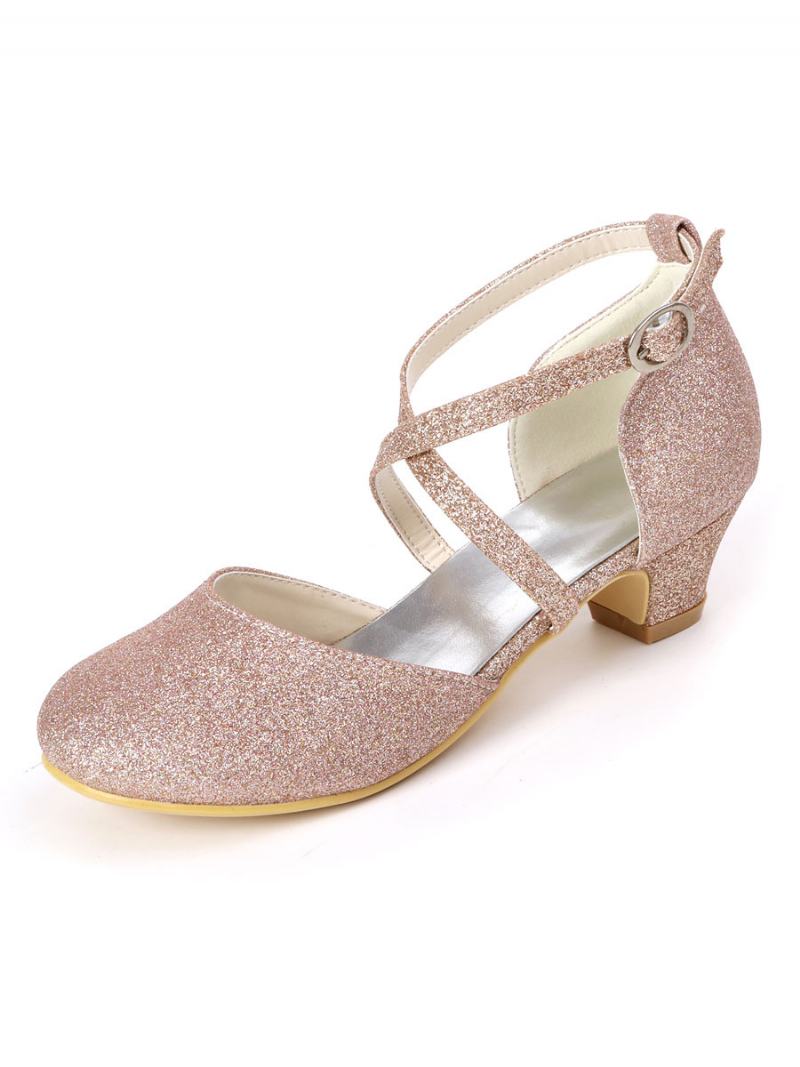 Κορίτσια Glitter Cross Strap Kitten Heel Flower Παπούτσια Για - Σαμπάνια