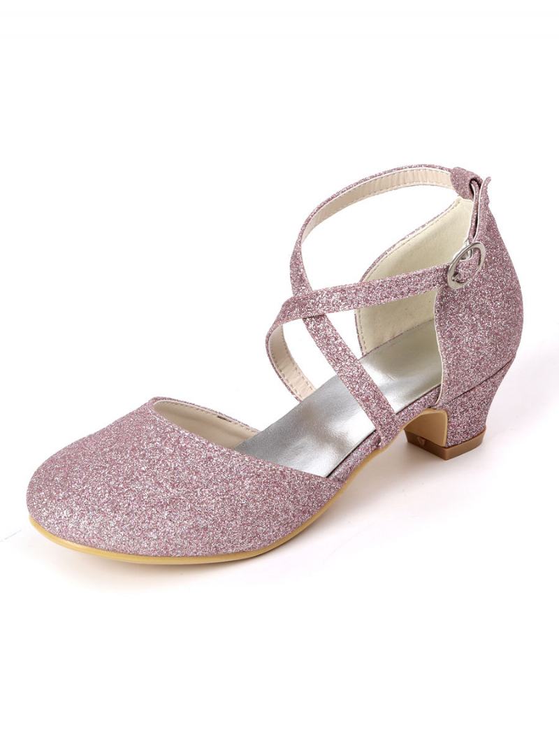 Κορίτσια Glitter Cross Strap Kitten Heel Flower Παπούτσια Για - Λιλά