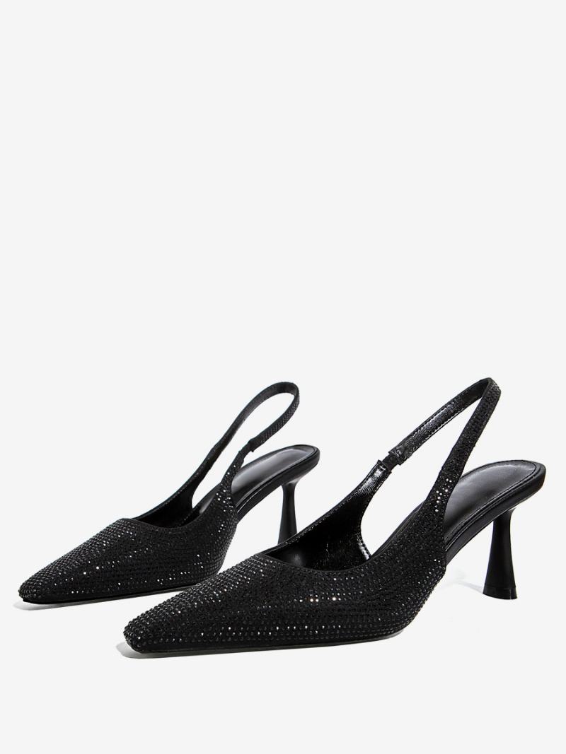 Μαύρα Παπούτσια Πάρτι Γυναικεία Στρας Stiletto Heel Slingback Pumps