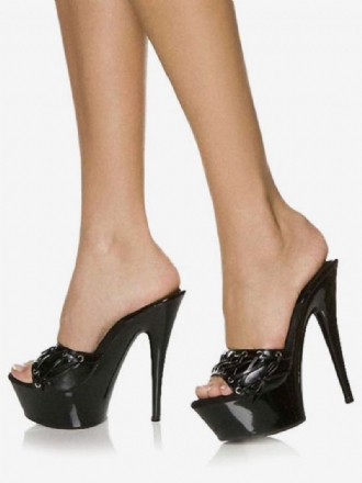 Μαύρα Σέξι Πέδιλα Πλατφόρμα Peep Toe Lace Up Stiletto Σανδάλι Με Τακούνι Παντόφλες Γυναικεία Ψηλοτάκουνα