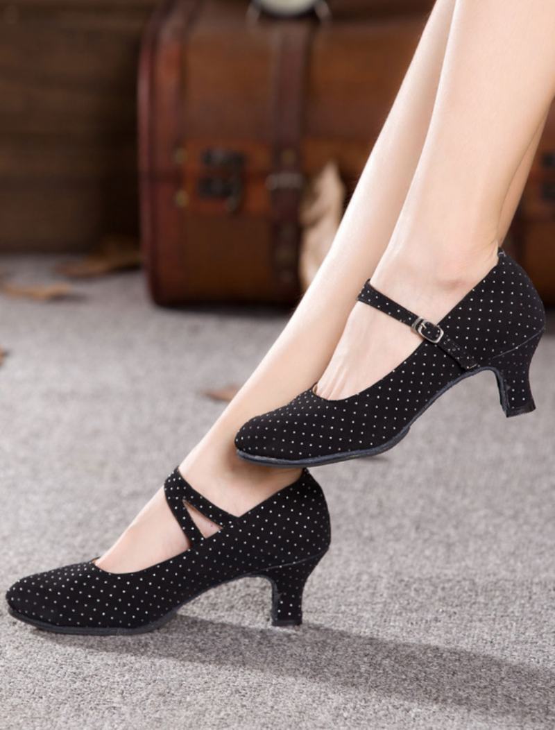 Μαύρες Dance Pumps Straps Με Στάμπα Σουέτ Γόβες Για Γυναίκες - Μαύρος