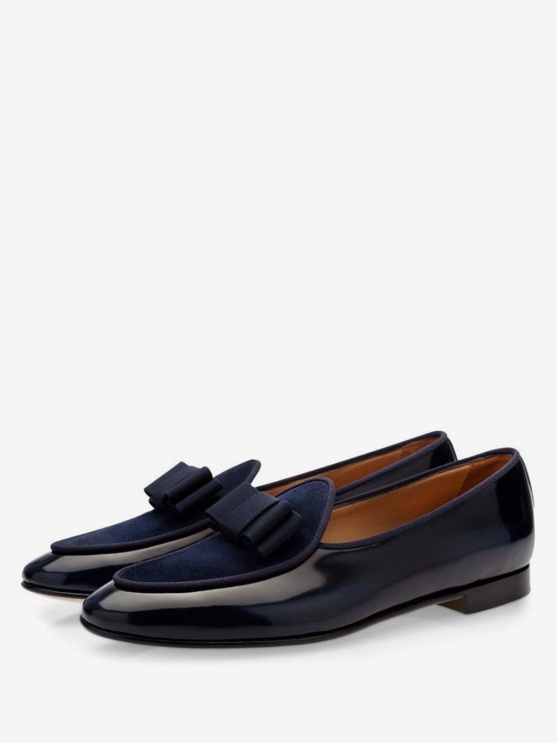 Μοκασίνια Ανδρικά Patent Pu Upper Bows Prom Party Γαμήλια Παπούτσια - Dark Navy