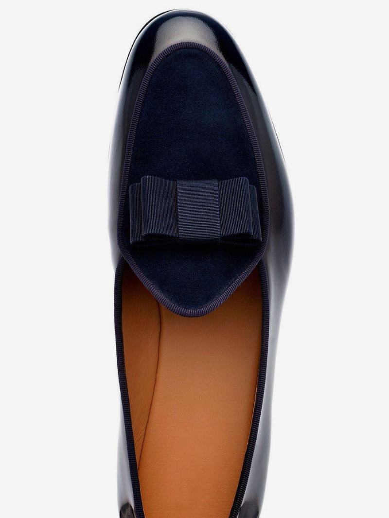 Μοκασίνια Ανδρικά Patent Pu Upper Bows Prom Party Γαμήλια Παπούτσια - Dark Navy