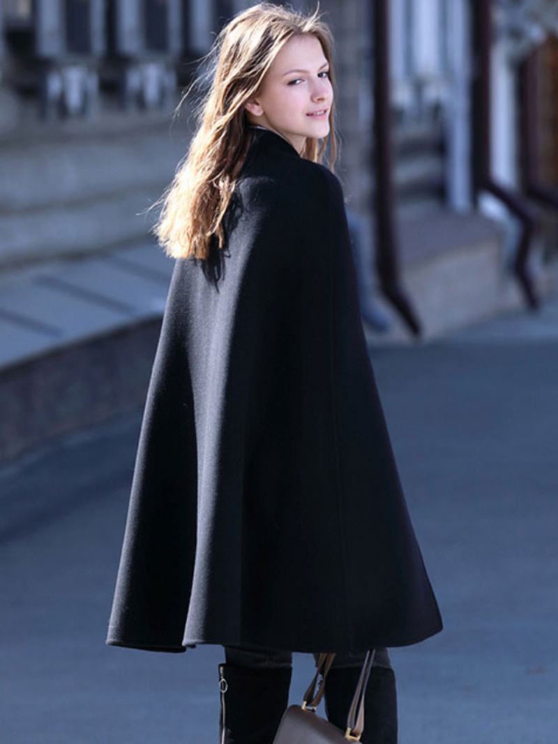 Παλτό Poncho 100% Wool Cape Γυναικεία Χειμερινά Εξωτερικά Ενδύματα - Μαύρο