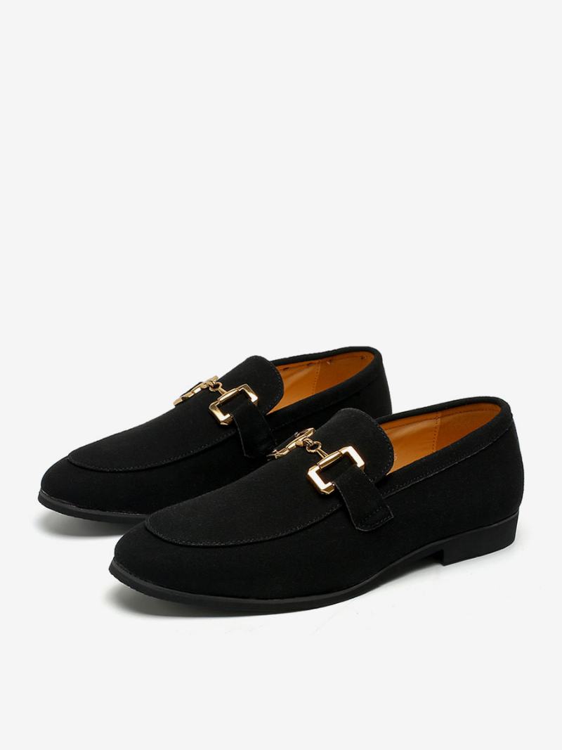 Παπούτσια Loafer Για Ανδρικά Slip-on Μεταλλικές Λεπτομέρειες Δέρμα Pu Με Στρογγυλά Δάχτυλα - Μαύρο