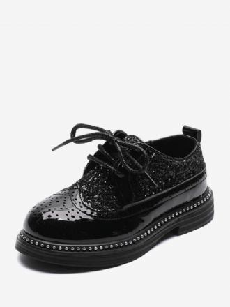 Παπούτσια Για Αγόρια Φόρεμα Brogue Black Glitter Με Στρογγυλά Δάχτυλα Κορδόνια Επίσημα Πάρτι