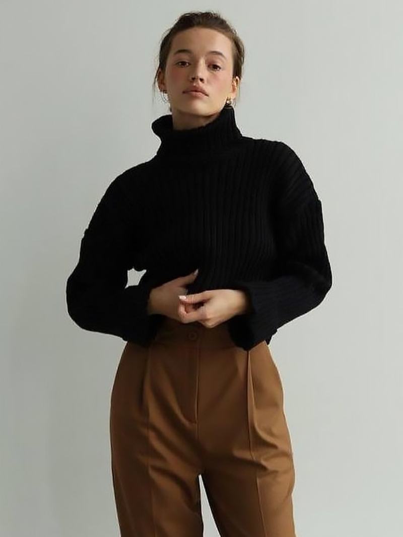 Πουλόβερ Polo Neck Drop Shoulder Μονόχρωμα Γυναικεία