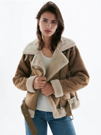 Σουέντ Μπουφάν Faux Shearling Χειμερινό Παλτό Εξωτερικά Ρούχα Για Γυναίκες