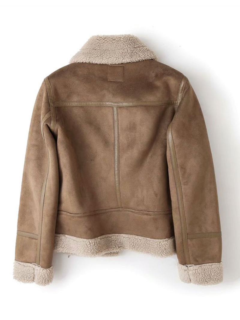 Σουέντ Μπουφάν Faux Shearling Χειμερινό Παλτό Εξωτερικά Ρούχα Για Γυναίκες - Χακί