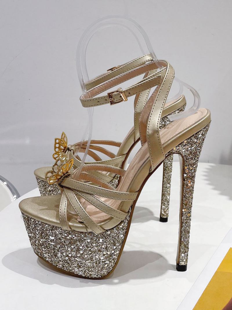 Ψηλοτάκουνα Πέδιλα Gold Pu Δερμάτινα Peep Toe Prom Παπούτσια Γυναικεία Για Πάρτι - Χρυσός