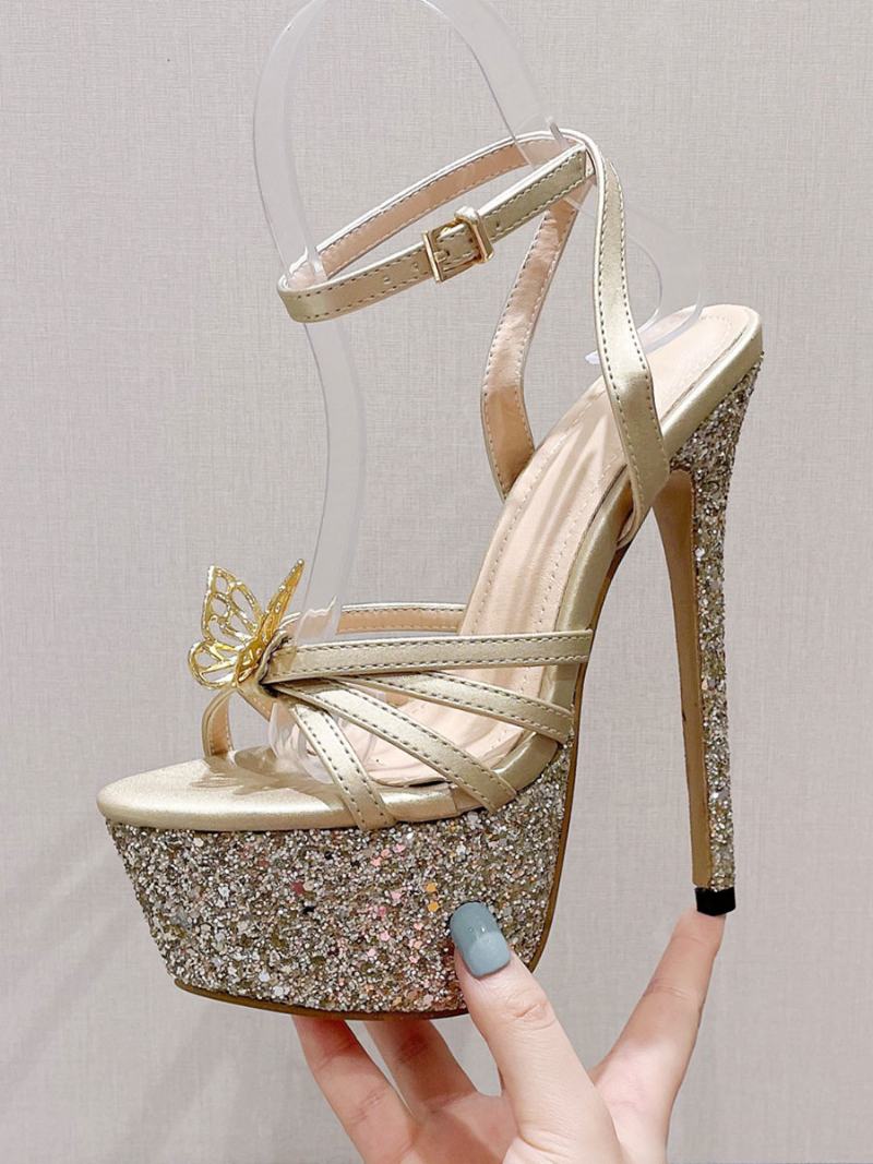 Ψηλοτάκουνα Πέδιλα Gold Pu Δερμάτινα Peep Toe Prom Παπούτσια Γυναικεία Για Πάρτι - Χρυσός